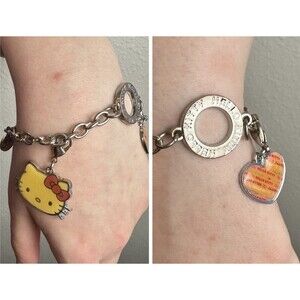 2010 Hello Kitty Charm Bracelet Sanrio Vintage Silver Tone Y2K Kawaii Jewelry